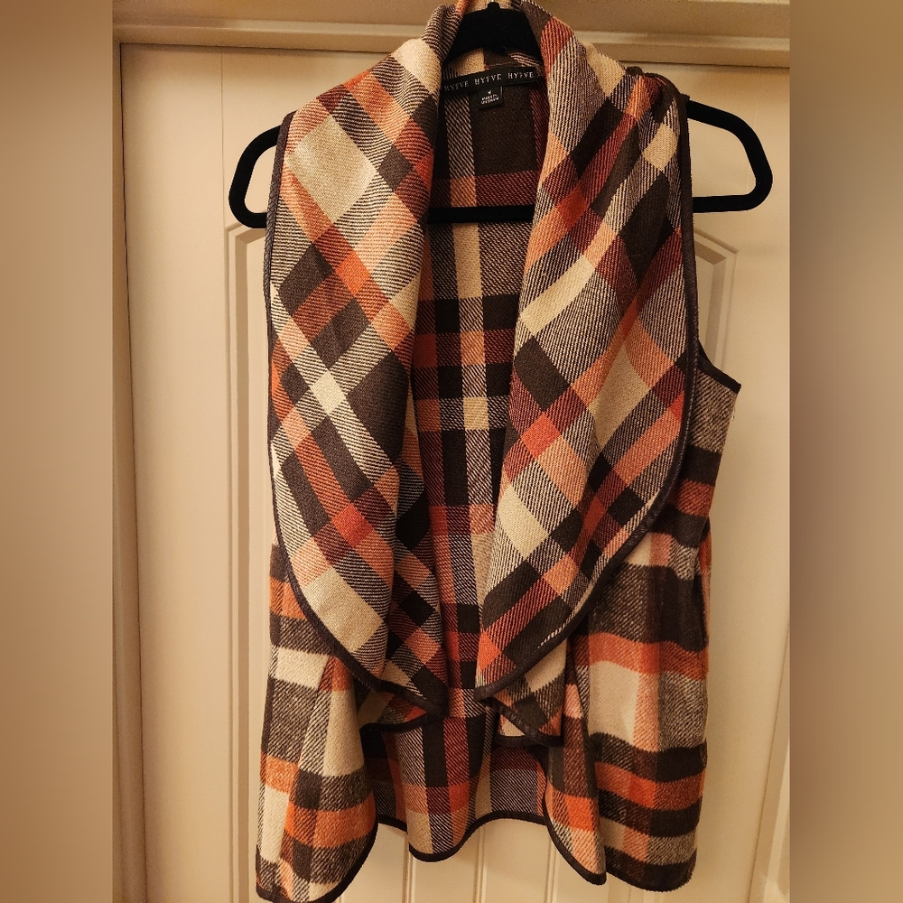 Hyfve plaid vest womens (Size M).  Orange, browns and cream.